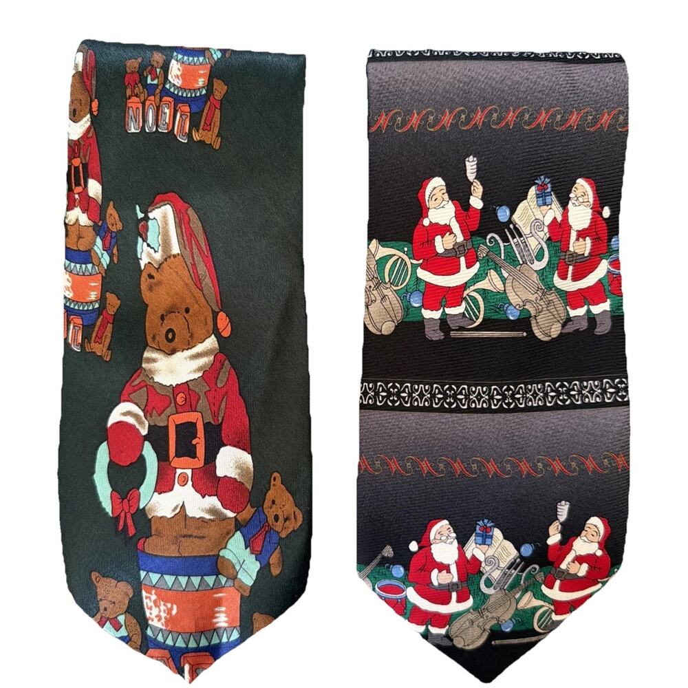 Ties 2 Neckties Christmas Holiday Santa Bear